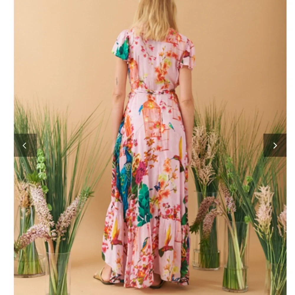 Floral Pink Wrap Maxi Dress with Tie Waist